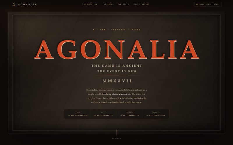 Agonalia festival website homepage