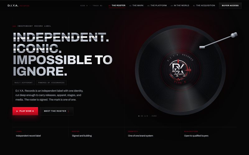 D.I.Y.A. Records website homepage