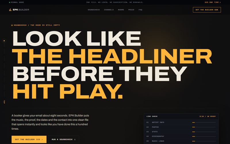EPK Builder website homepage