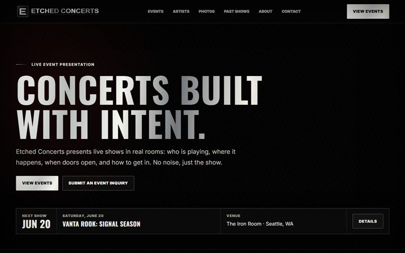 Etched Concerts website
