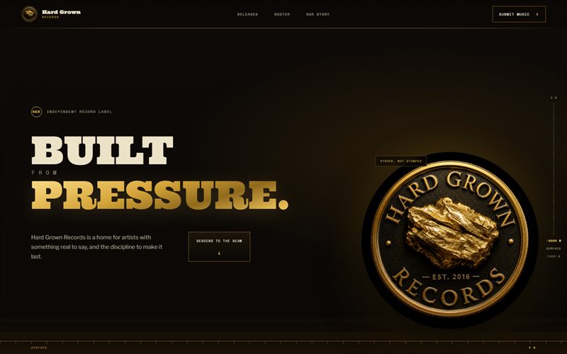 Hard Grown Records website homepage