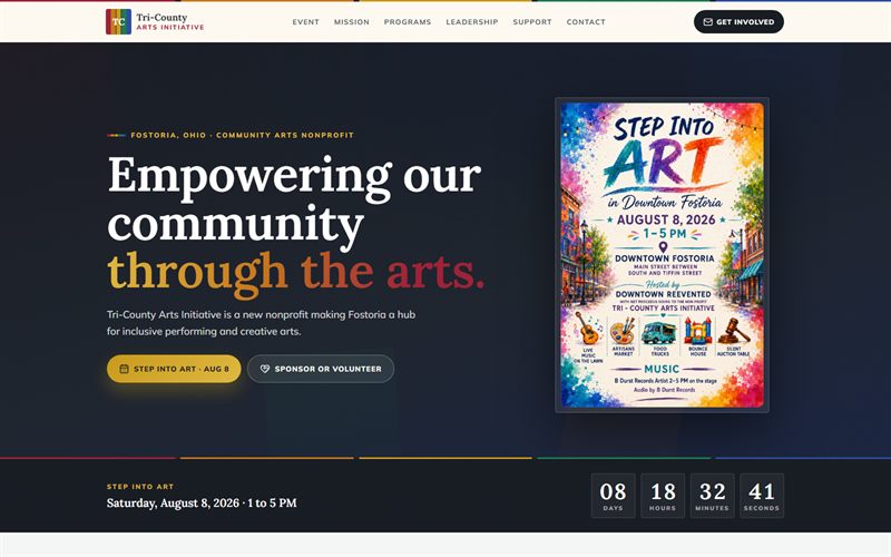 Tri-County Arts Initiative website homepage