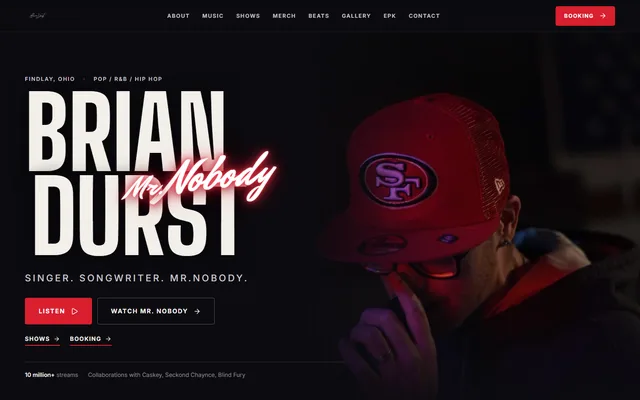 Brian Durst website, Recording artist. Desktop capture. Captured 2026-09-14.