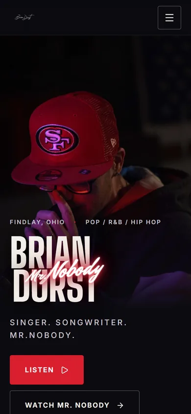 Brian Durst website as it renders on a phone. Captured 2026-09-14.