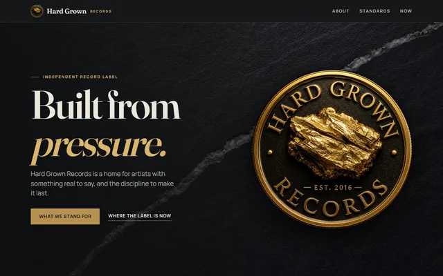 Hard Grown Records website, Independent record label. Desktop capture. Captured 2026-09-14.