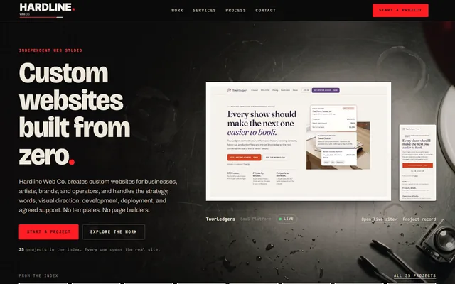 Hardline Web Co. website, Independent web design and development studio. Desktop capture. Captured 2026-09-08.
