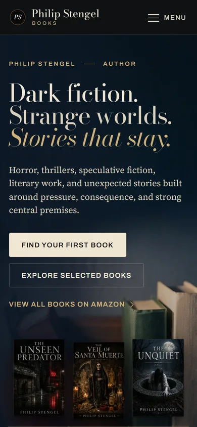 Philip Stengel website as it renders on a phone. Captured 2026-09-08.