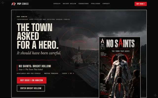 PSP Comics website, Original horror comics and dark fiction press. Desktop capture. Captured 2026-09-08.